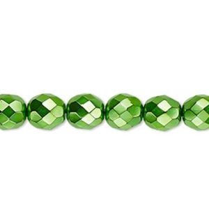 2/$15 Bead Czech Fire-polished Glass Emerald Green Carmen 8mm Faceted Round